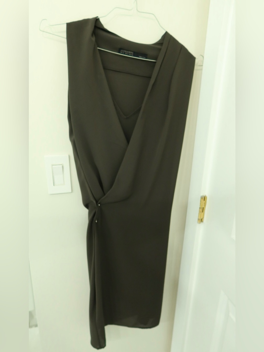 All Saints Aurie Ruched Draped Dress Green Size S